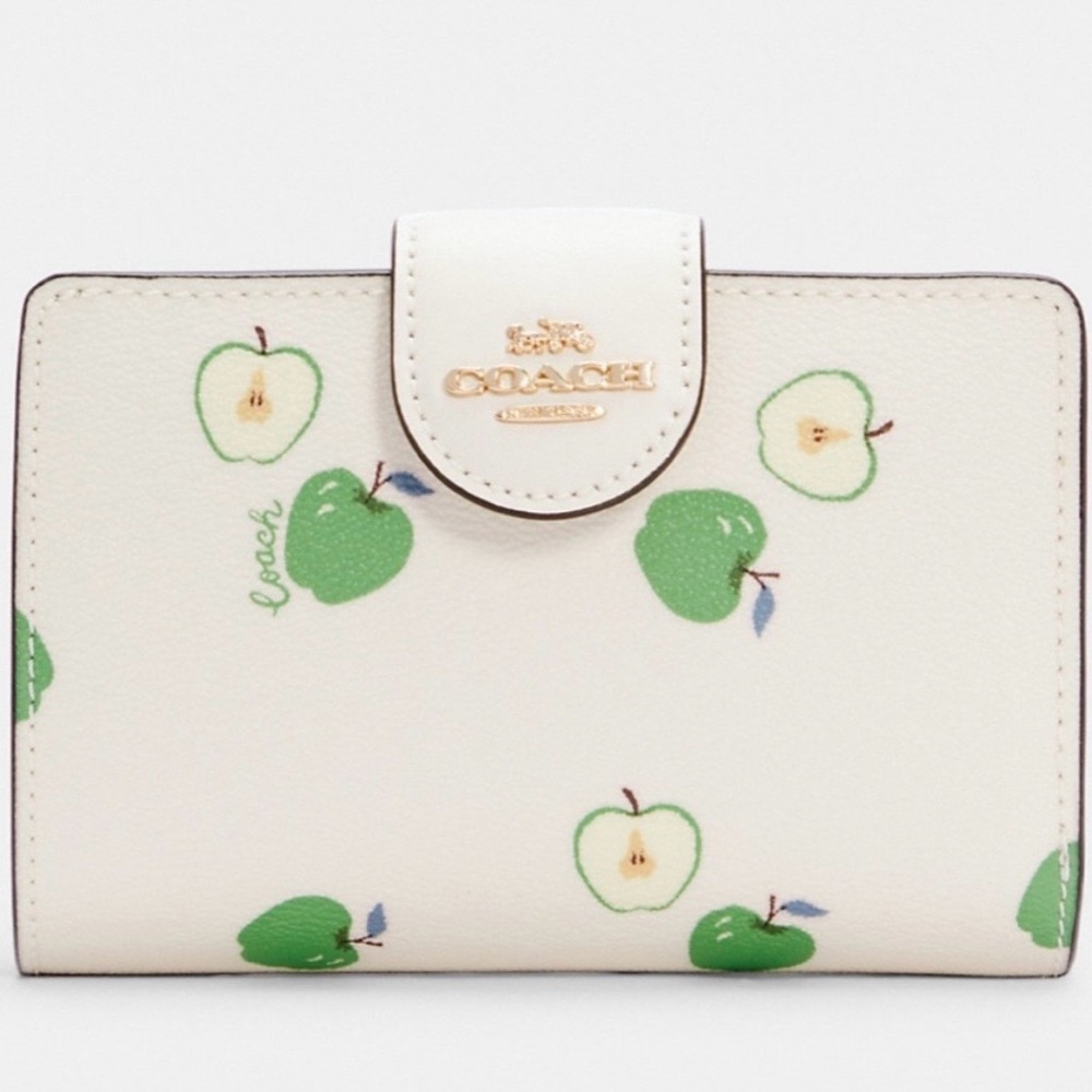 COACH Medium Corner Zip Wallet With Apple Print NWT